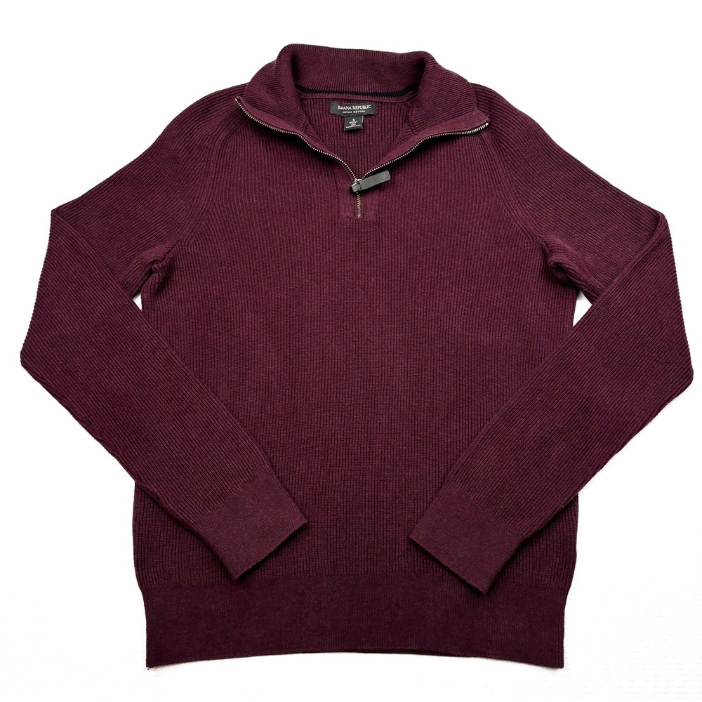 Banana Republic 1/4 Zip Sweater Mens Small Burgundy Maroon Supima Cotton Ribbed